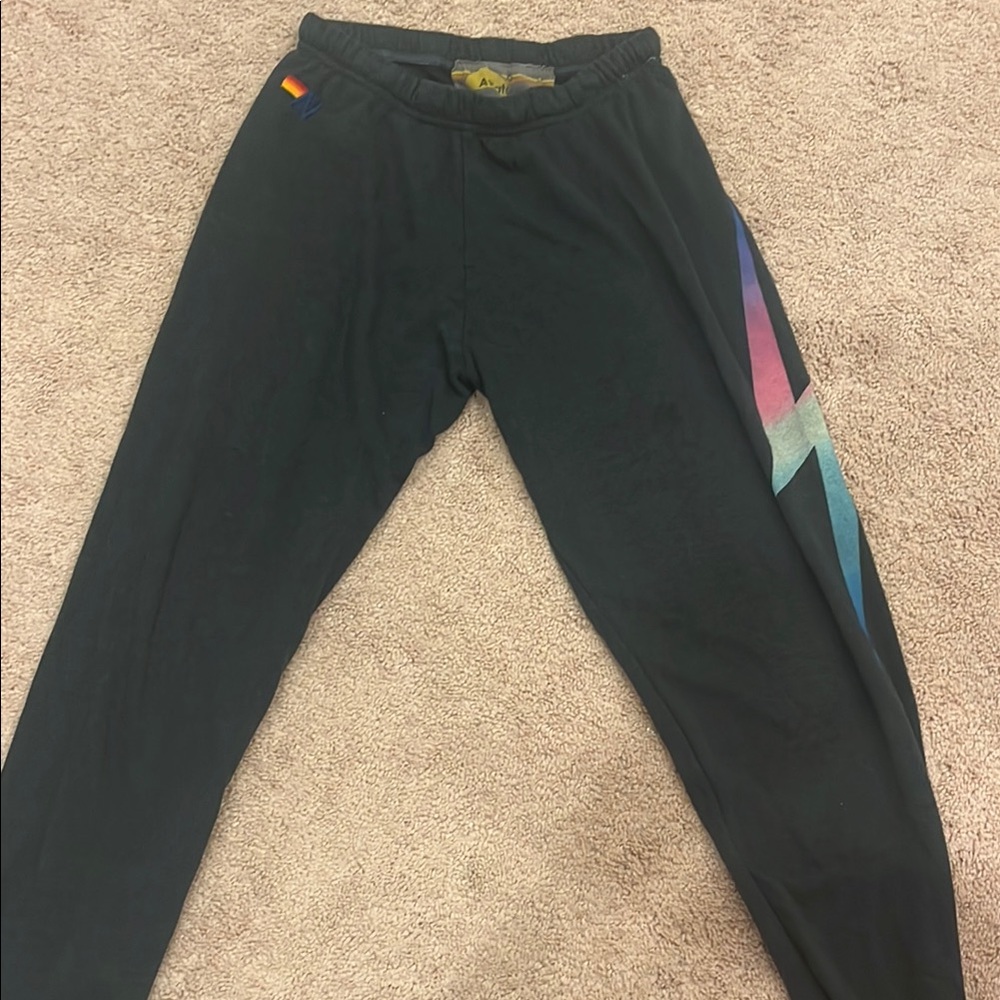 Aviator Nation Black Track Pants with Retro Stripes